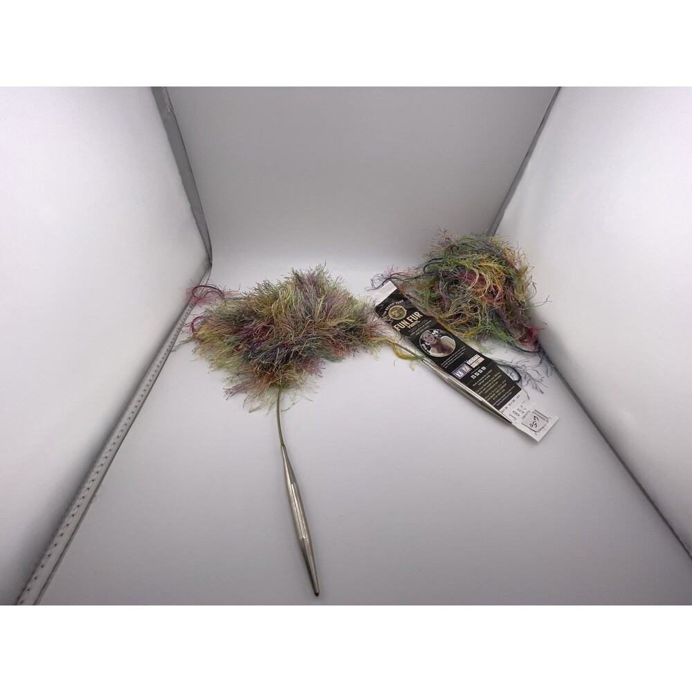 Lion Brand Yarn Fun Fur Prints Yarn And Circular Needles Eyelash Yarn￼